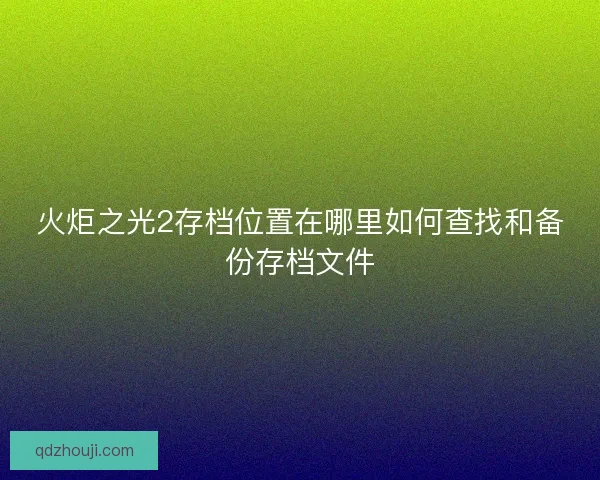 火炬之光2存档位置在哪里如何查找和备份存档文件